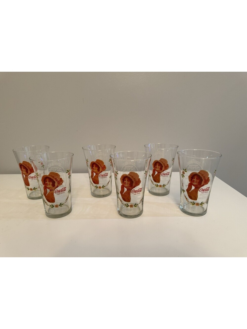6 Coca Cola Coke Series 1 #96774 Flair Collectors Glasses Magnificent Ladies EUC